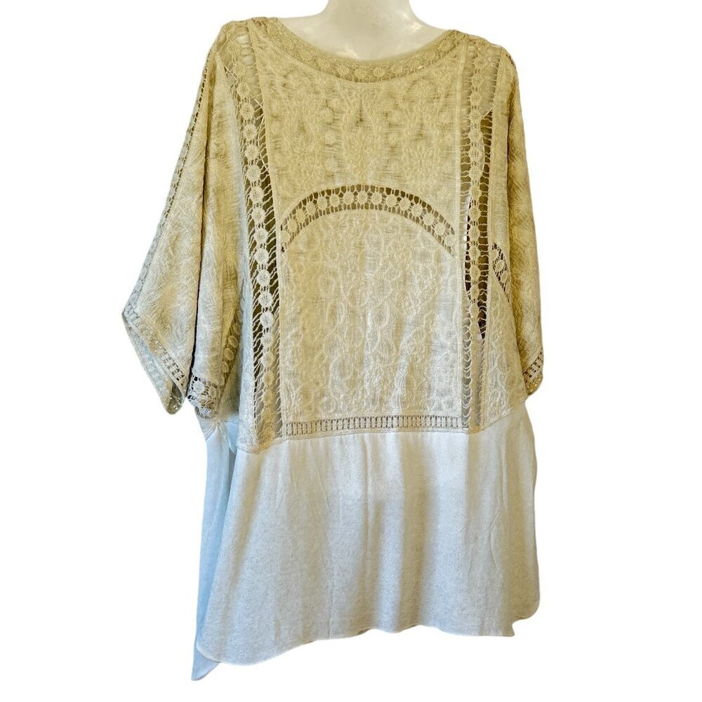 XCVI Ivory Tunic Vintage Rare Crochet Lace and Embroidery Dolman Sleeve Size S-M - Picture 4 of 9